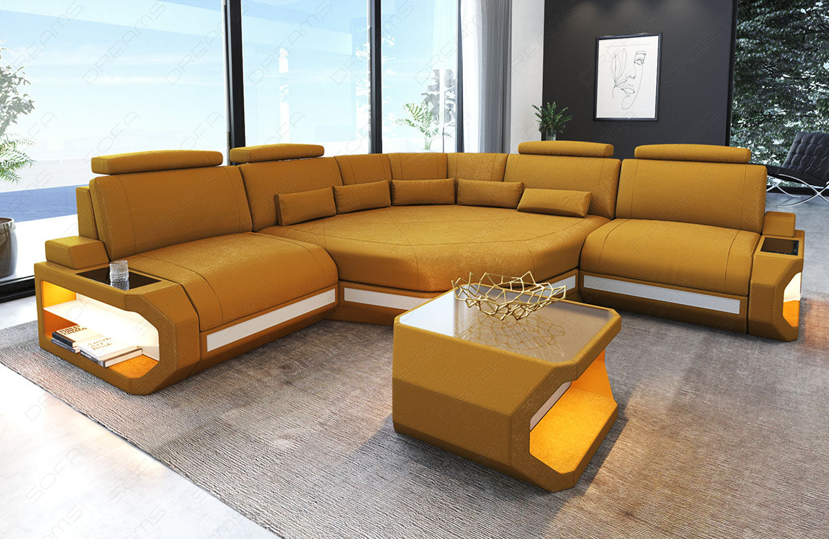 Modernes Polster Ecksofa Asti L Mini mit Altara Stoffbezug in Ochre-4a