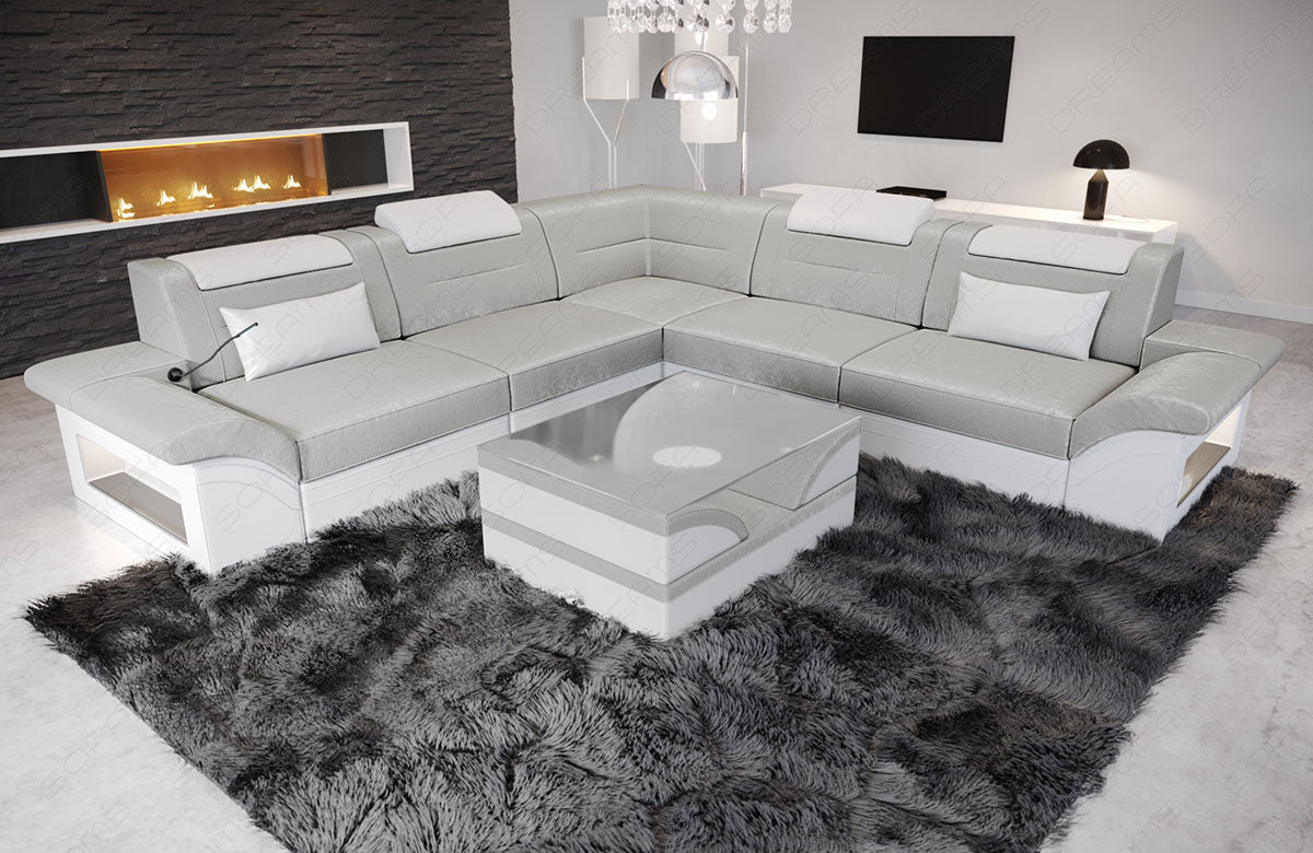 Samstoff Ecksofa Brianza L Form in beige-weiß - SunVelvet1021