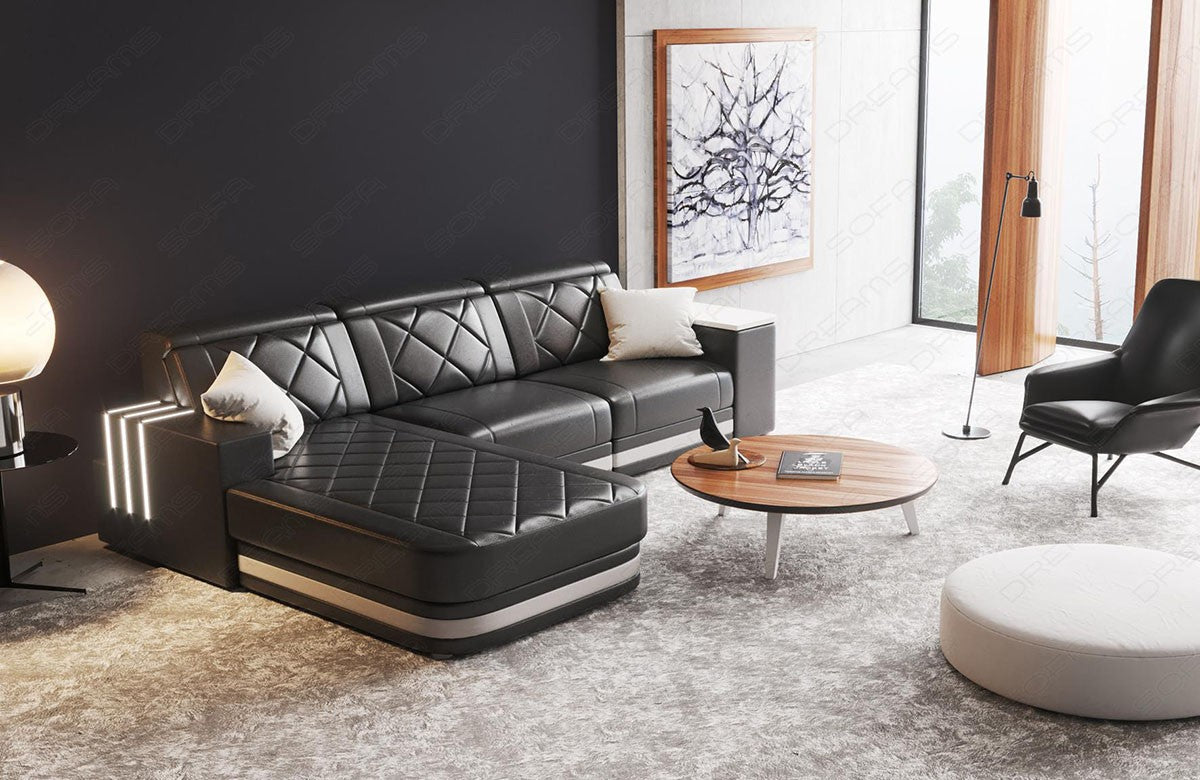Leder Ecksofa Cesena L Form in schwarz-weiß