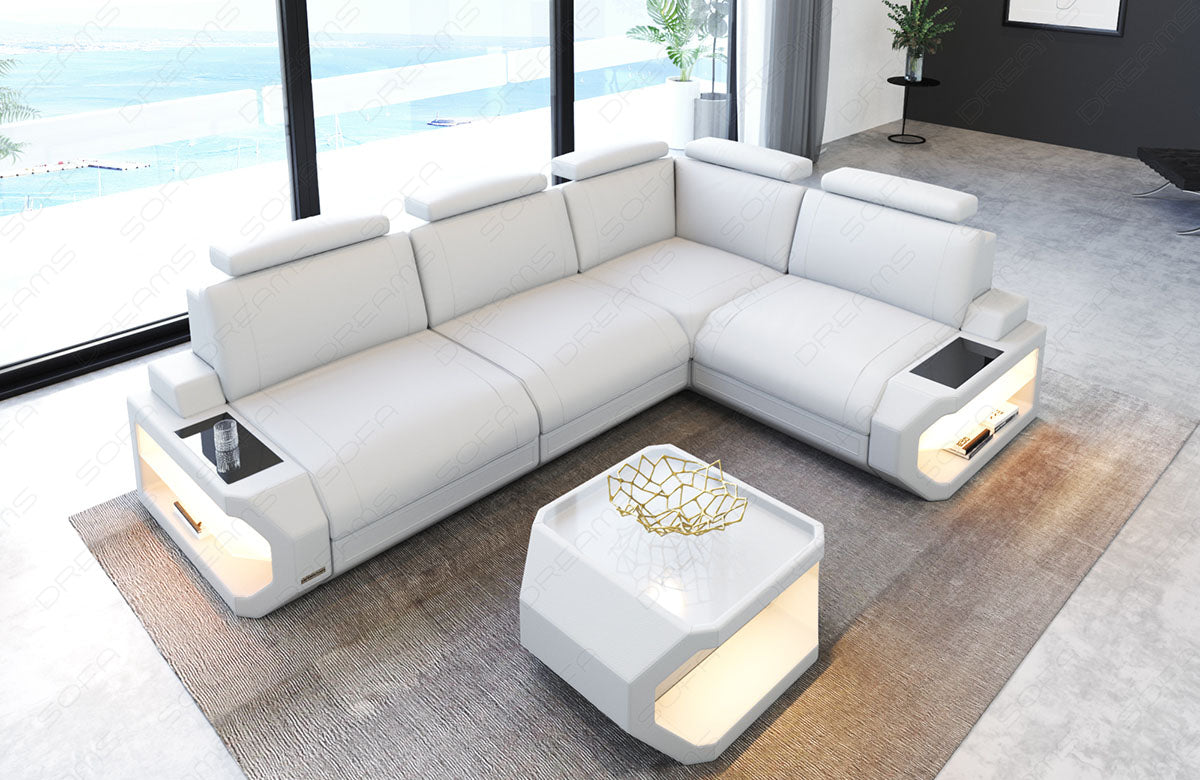 Modernes Leder Ecksofa Siena L Form in weiß
