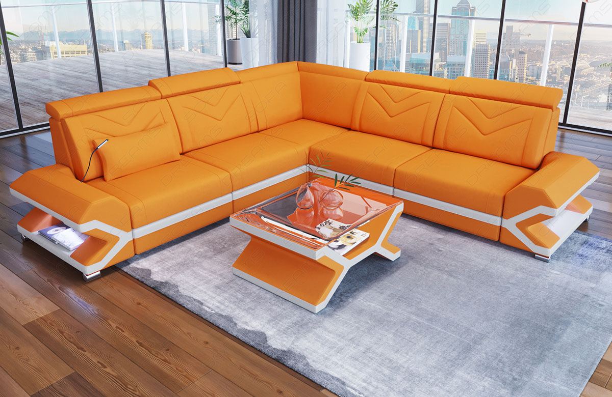 Polster Ecksofa Sorrento L Form Mikrofaser in apricot - Mineva16