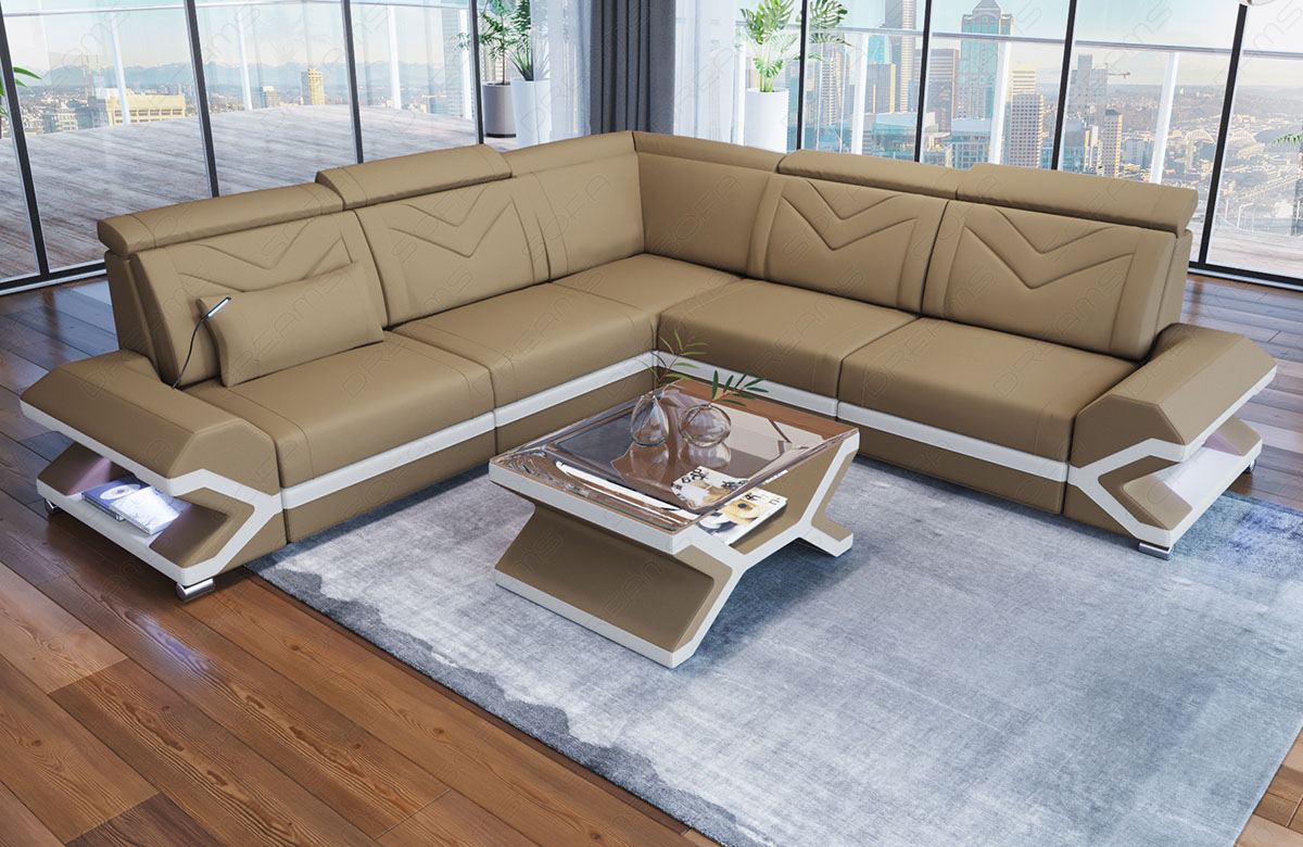 Polster Eckcouch Sorrento L Form Mikrofaser in cappuccino - Mineva6