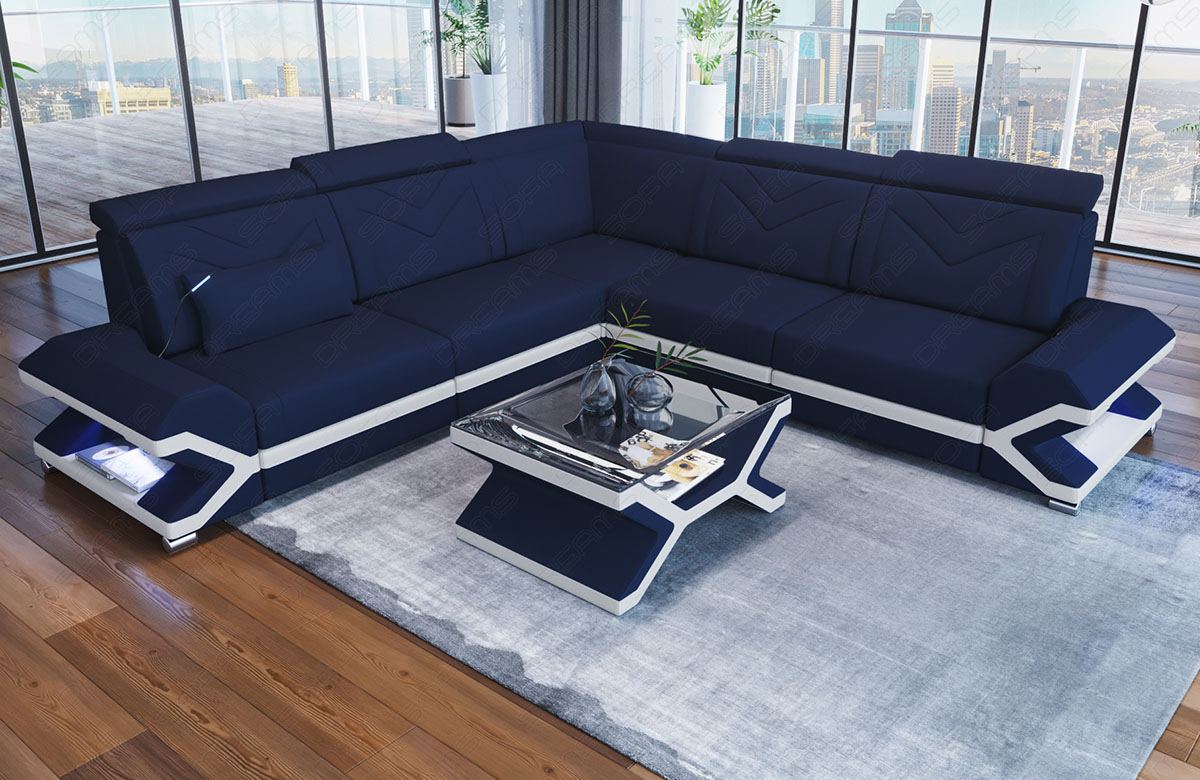 Luxus Stoff Ecksofa Sorrento L Form Mikrofaser in dunkelblau - Mineva 17