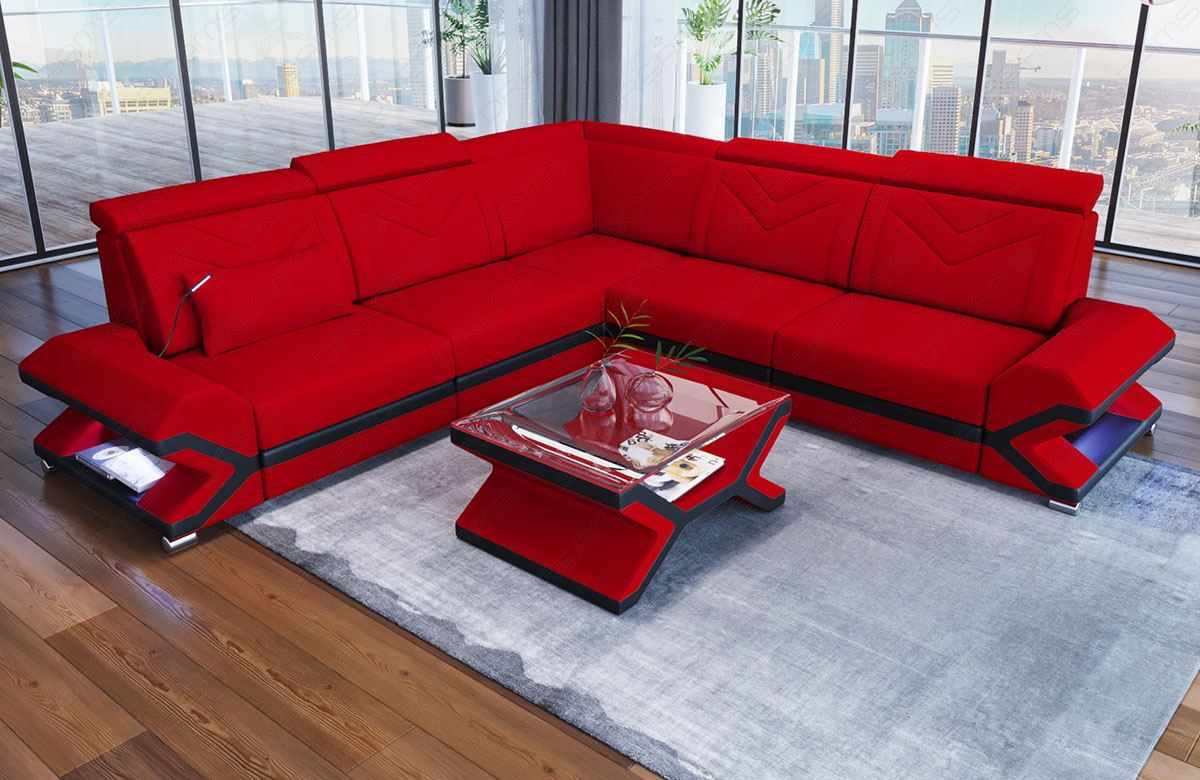 Designer Ecksofa Sorrento L Form Mikrofaser in rot - Mineva20