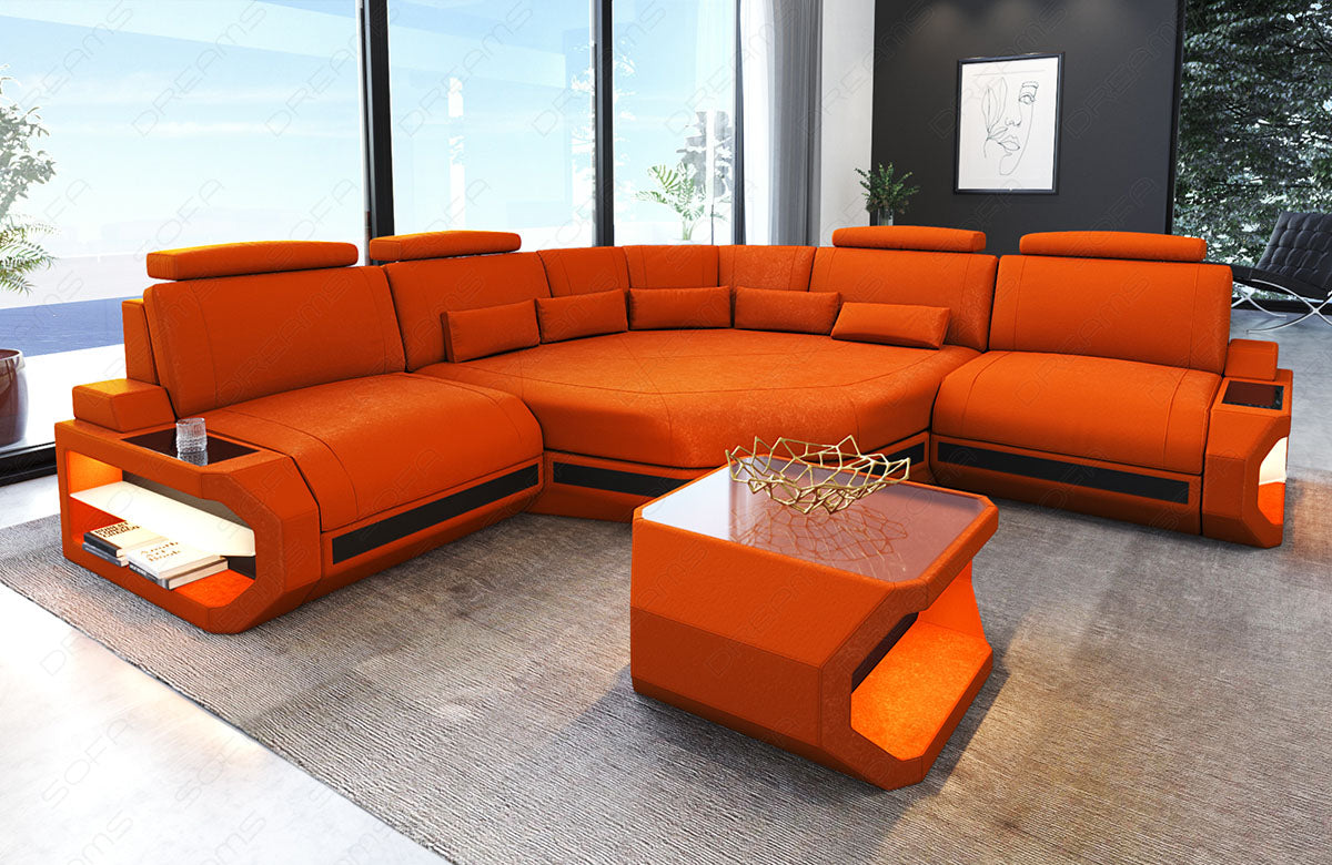 Modernes Polster Ecksofa Asti L Mini mit Altara Stoffbezug in Orange-4b
