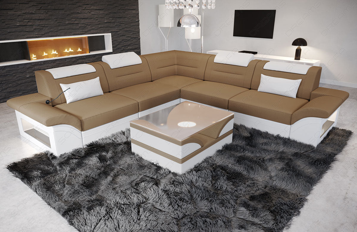 Mikrofaser Eckcouch Brianza L Form in cappuccino-weiß - Mineva6