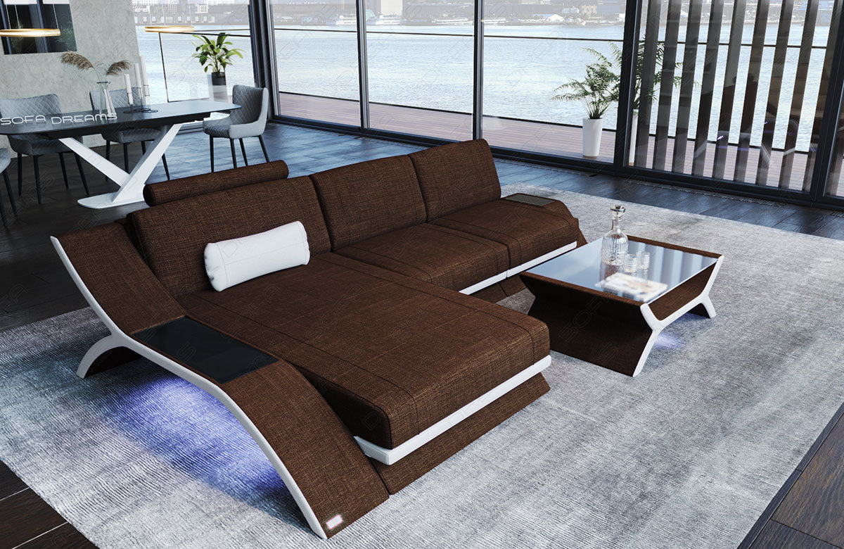 Luxus Polster Couch Calabria L Form in braun - Hugo8 Strukturstoff