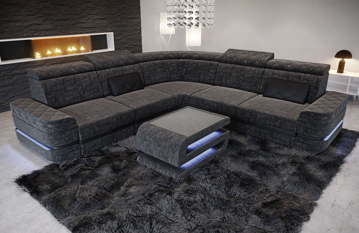 Polster Ecksofa Positano L Form in schwarz-grau - Hugo12 - Nebenfarbe schwarz Strukturstoff