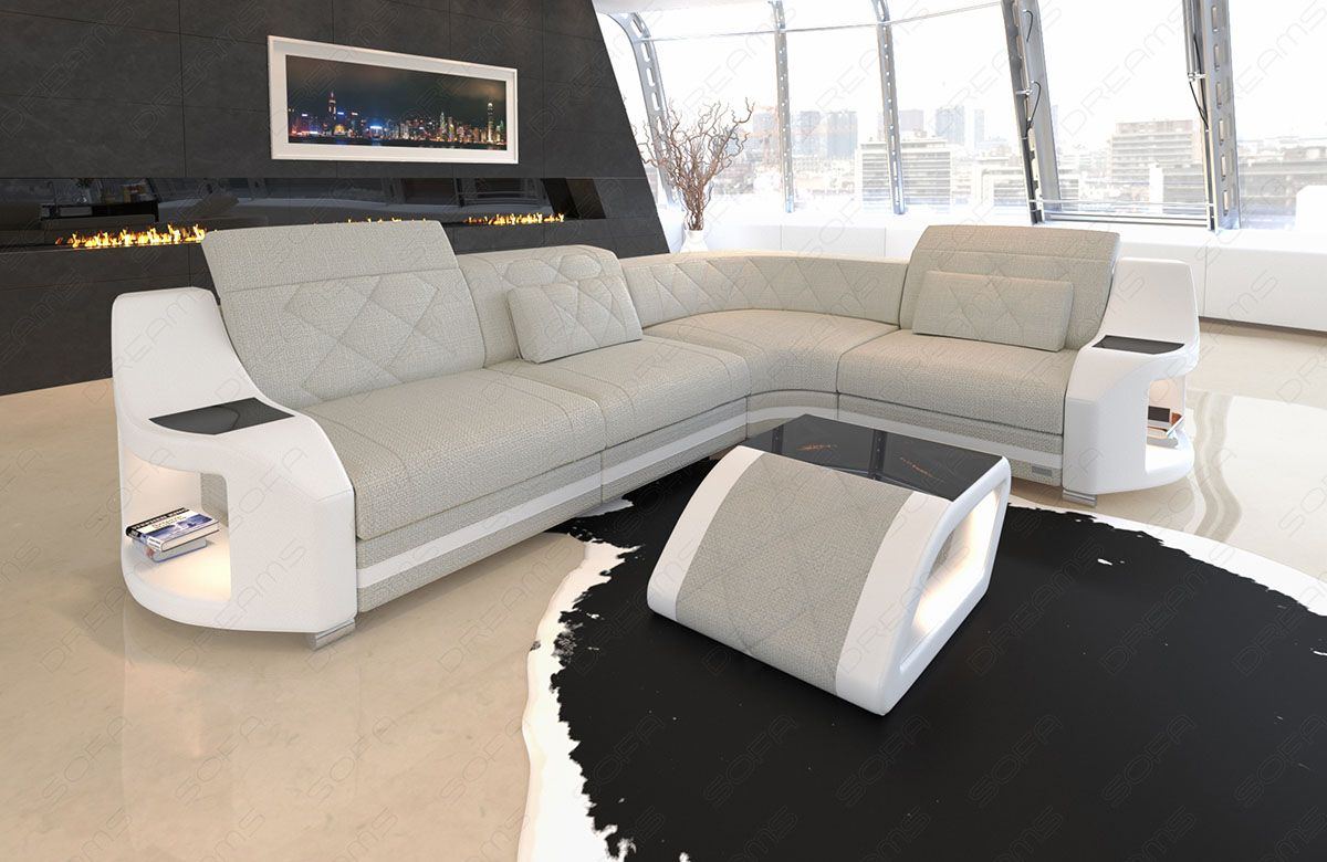 Polstersofa Genua L Form in elfenbein - Hugo1 Strukturstoff