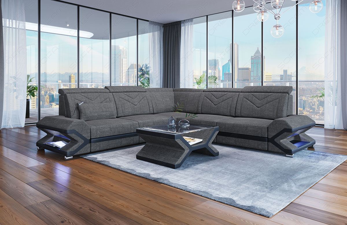 Polster Ecksofa Sorrento L Form in grau - Hugo5 Strukturstoff