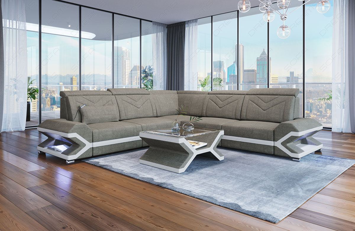 Polster Ecksofa Sorrento L Form in sand - Hugo15 Strukturstoff