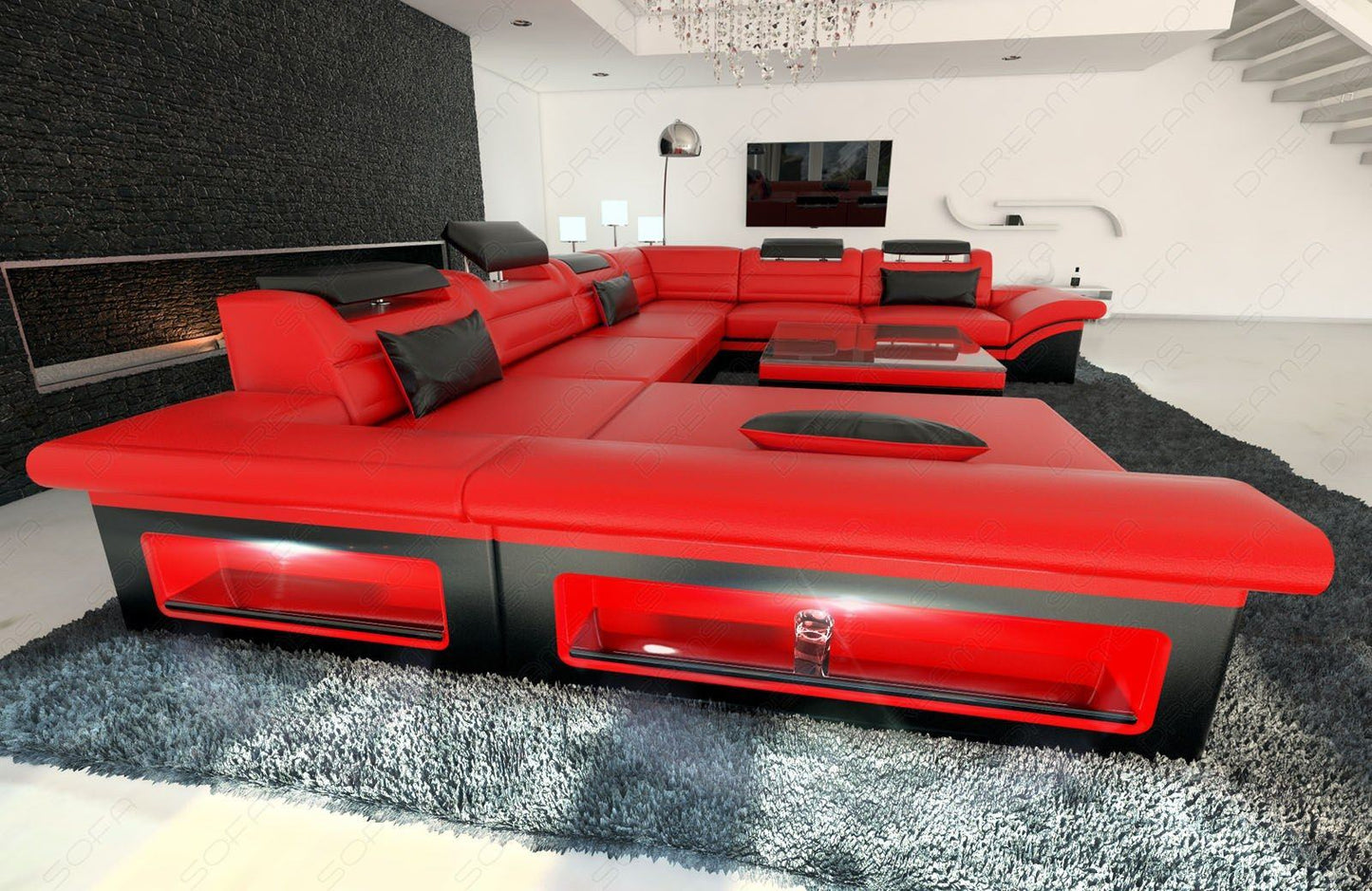 Moderne Wohnlandschaft Enzo XXL in rot-schwarz