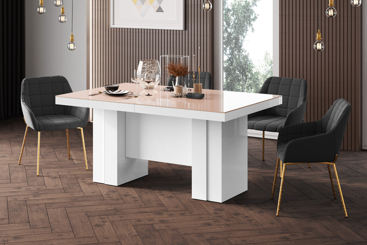 Moderner Esstisch Largo in den Hochglanzfarben cappuccino-weiß