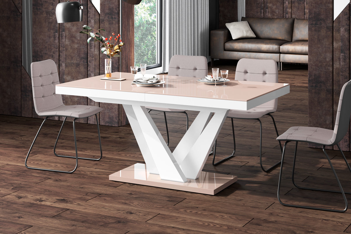 Design Esstisch Vegas in den Hochglanzfarben cappuccino-weiß