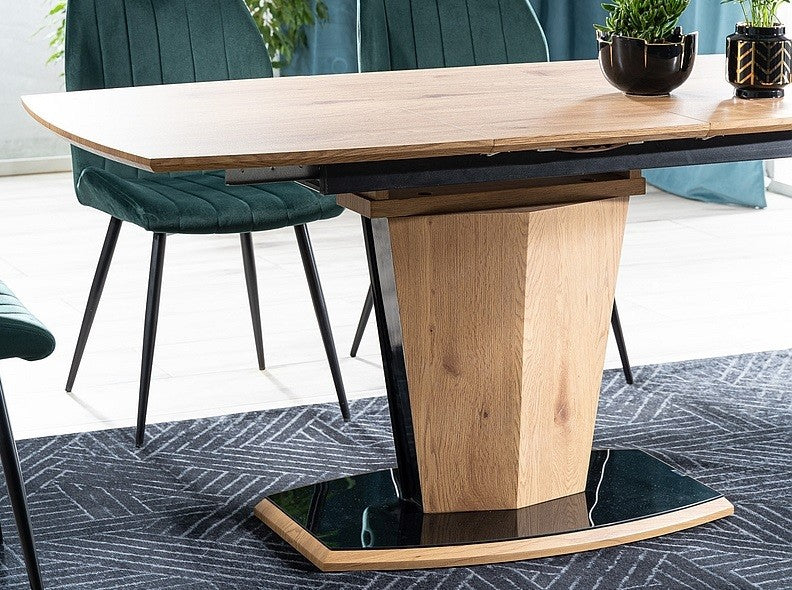 Esstisch Houston modern mit Tischfuß aus gehärtetem Glas und Holz