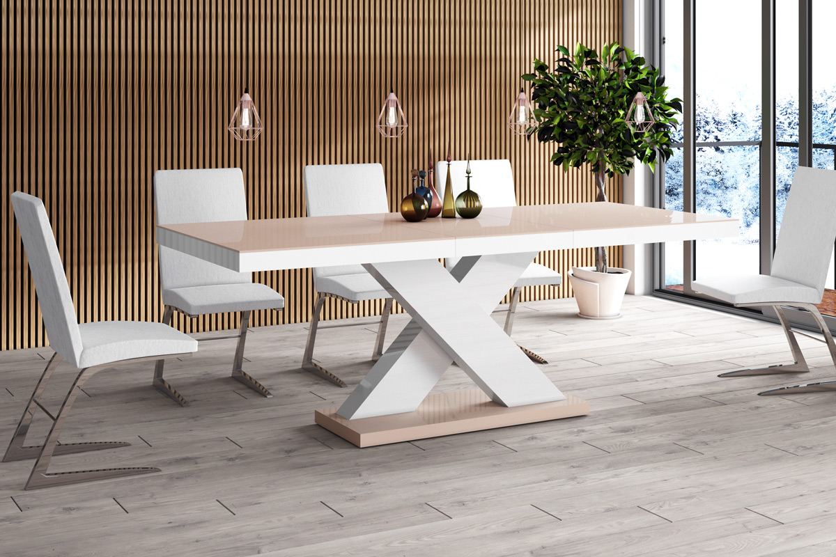 Design Esstisch Holz Linares in cappuccino - weiss hochglanz