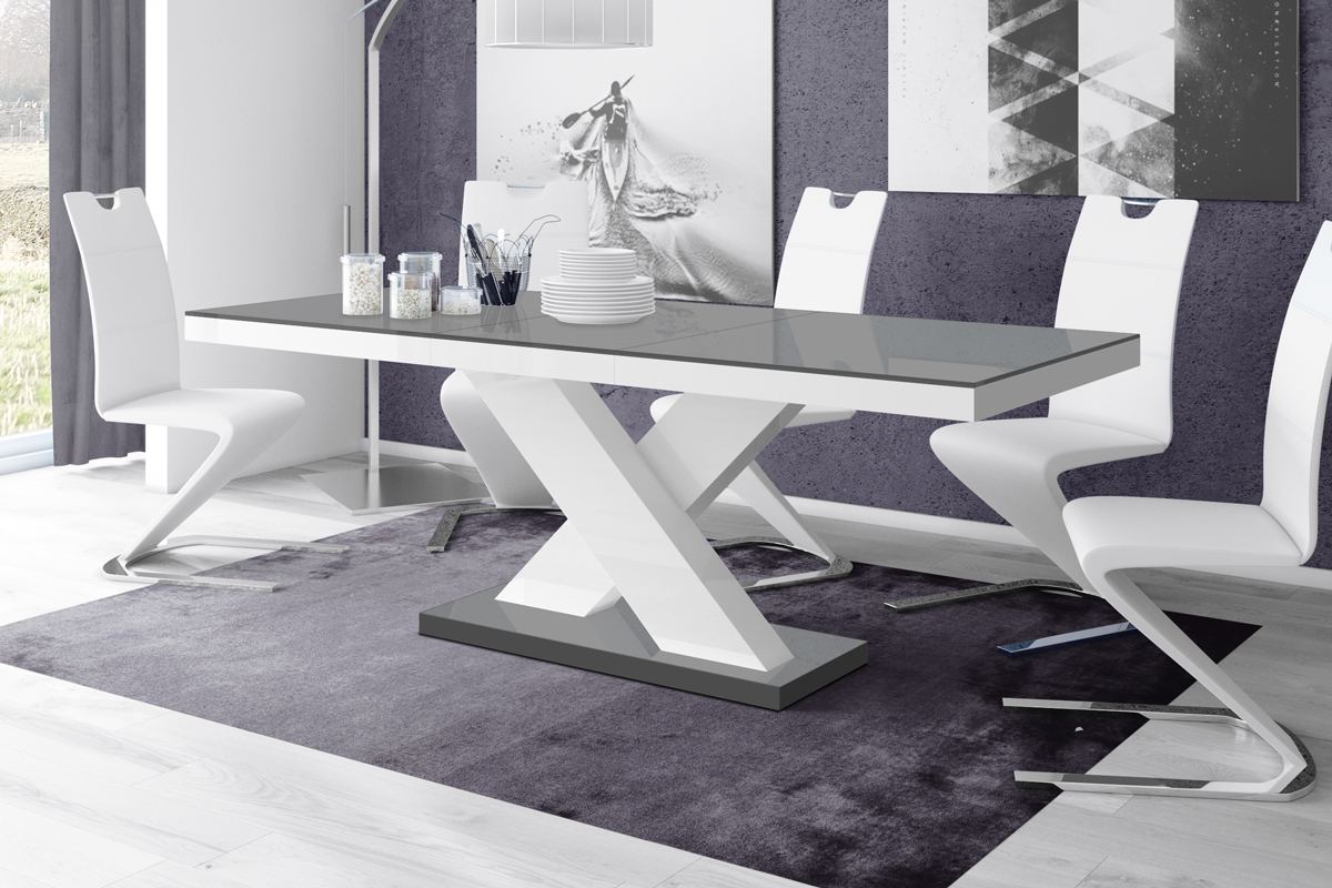 Esstisch Design Holz Linares in grau - weiss hochglanz