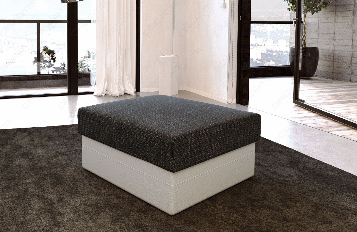 Design Stoff Hocker Monza in Hugo12 - schwarz-grau Strukturstoff