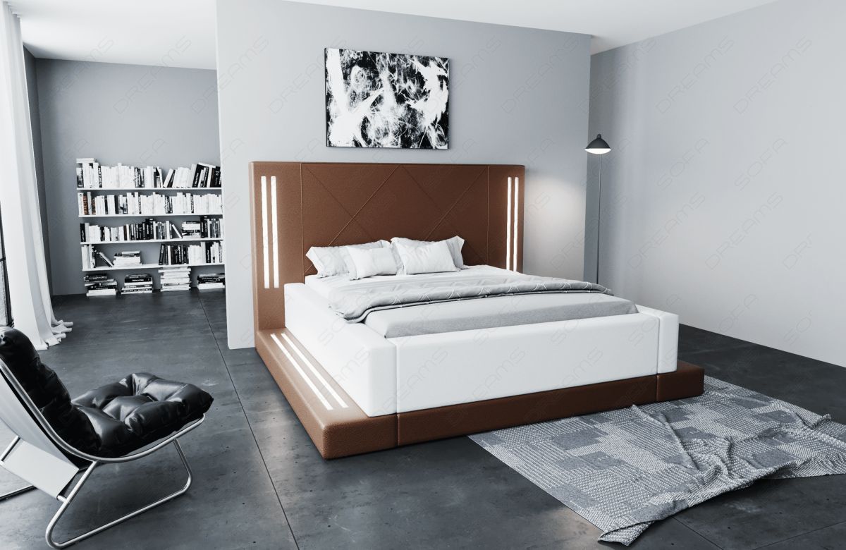 Komplettbett Casoria in dunkelbraun-weiß mit LED Beleuchtung - inklusive Matratze und Lattenrost