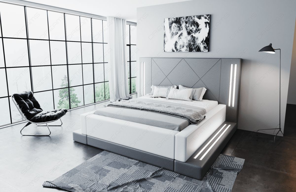 Komplettbett Casoria in grau-weiß mit LED Beleuchtung - inklusive Matratze und Lattenrost