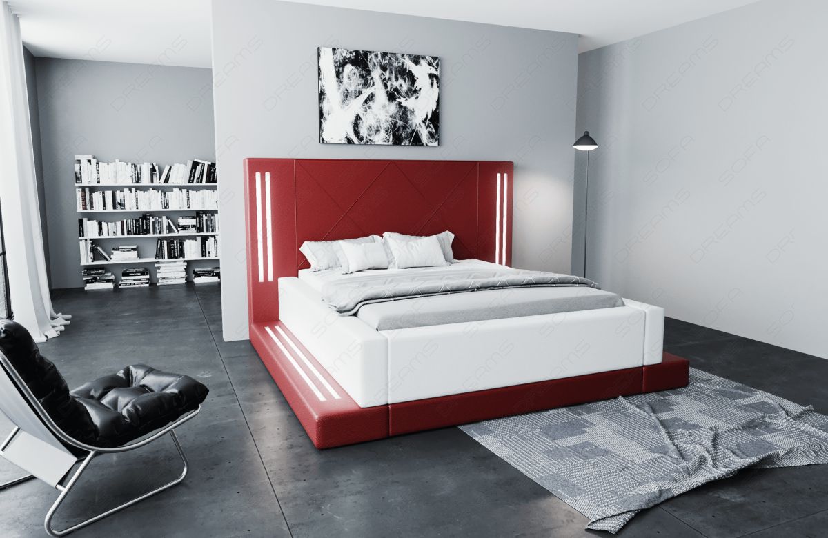 Komplettbett Casoria in rot-weiß mit LED Beleuchtung - inklusive Matratze und Lattenrost