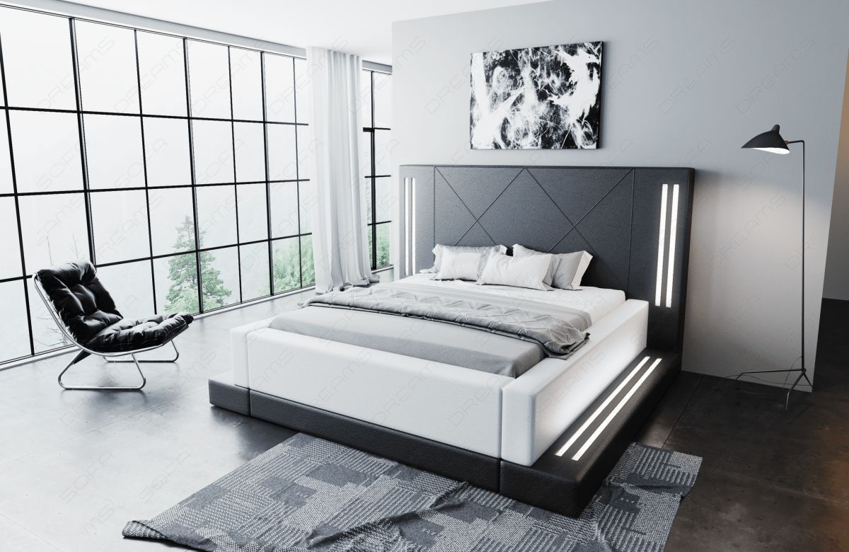 Komplettbett Casoria in schwarz-weiß mit LED Beleuchtung - inklusive Matratze und Lattenrost