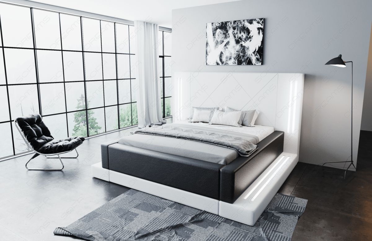 Komplettbett Casoria in weiß-schwarz mit LED Beleuchtung - inklusive Matratze und Lattenrost