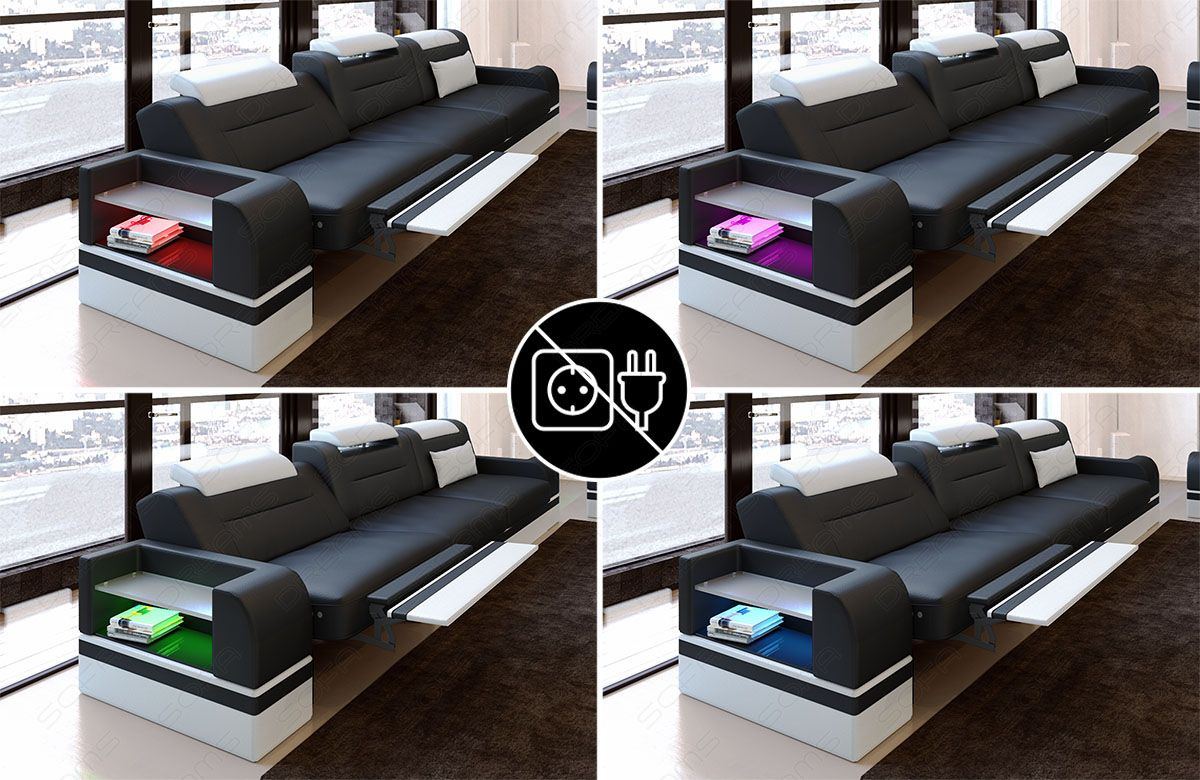 Optional erhältliche akkubetriebene LED Beleuchtung mit Fernbedienung (Farbwechsel) beim Sofa Parma
