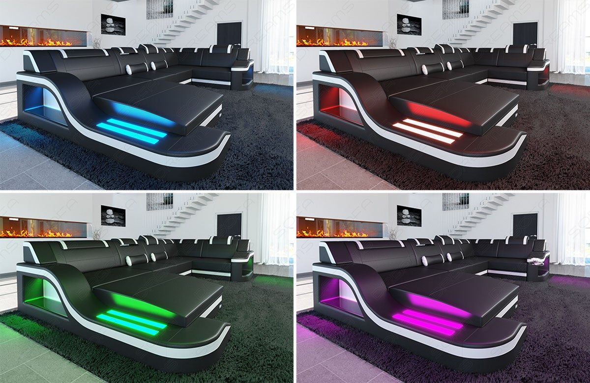 Detailansicht der LED Beleuchtung beim Designer Sofa Palermo