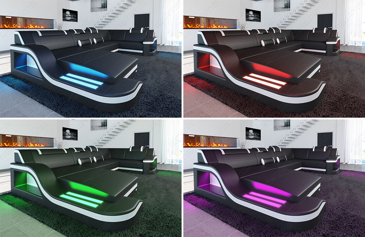 Beispielbild der LED Beleuchtung mit Farbwechsel beim Sofa Palermo