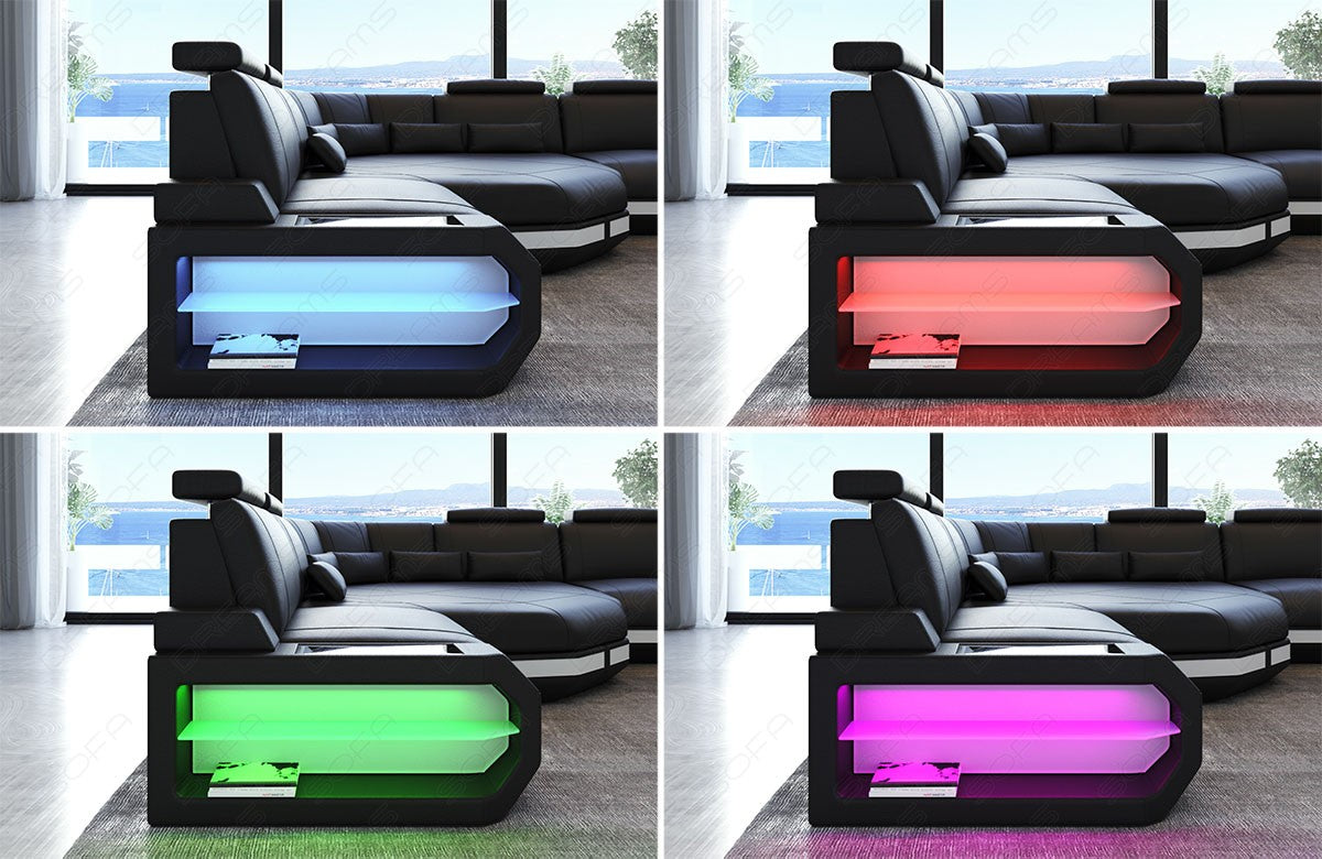 Beispielbild der Farbwechsel LED Beleuchtung beim Sofa Asti inklusive Touchwheel Fernbedienung