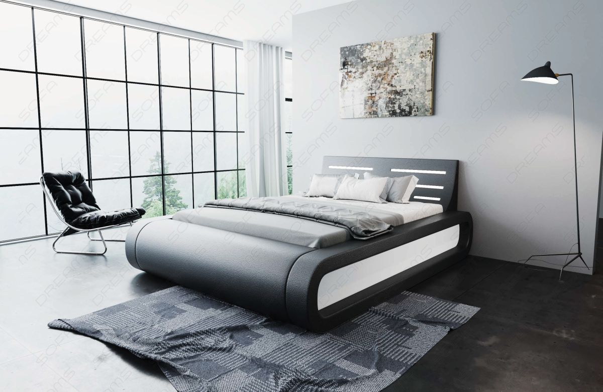 Design Boxspringbett Sorano mit LED in schwarz-weiß