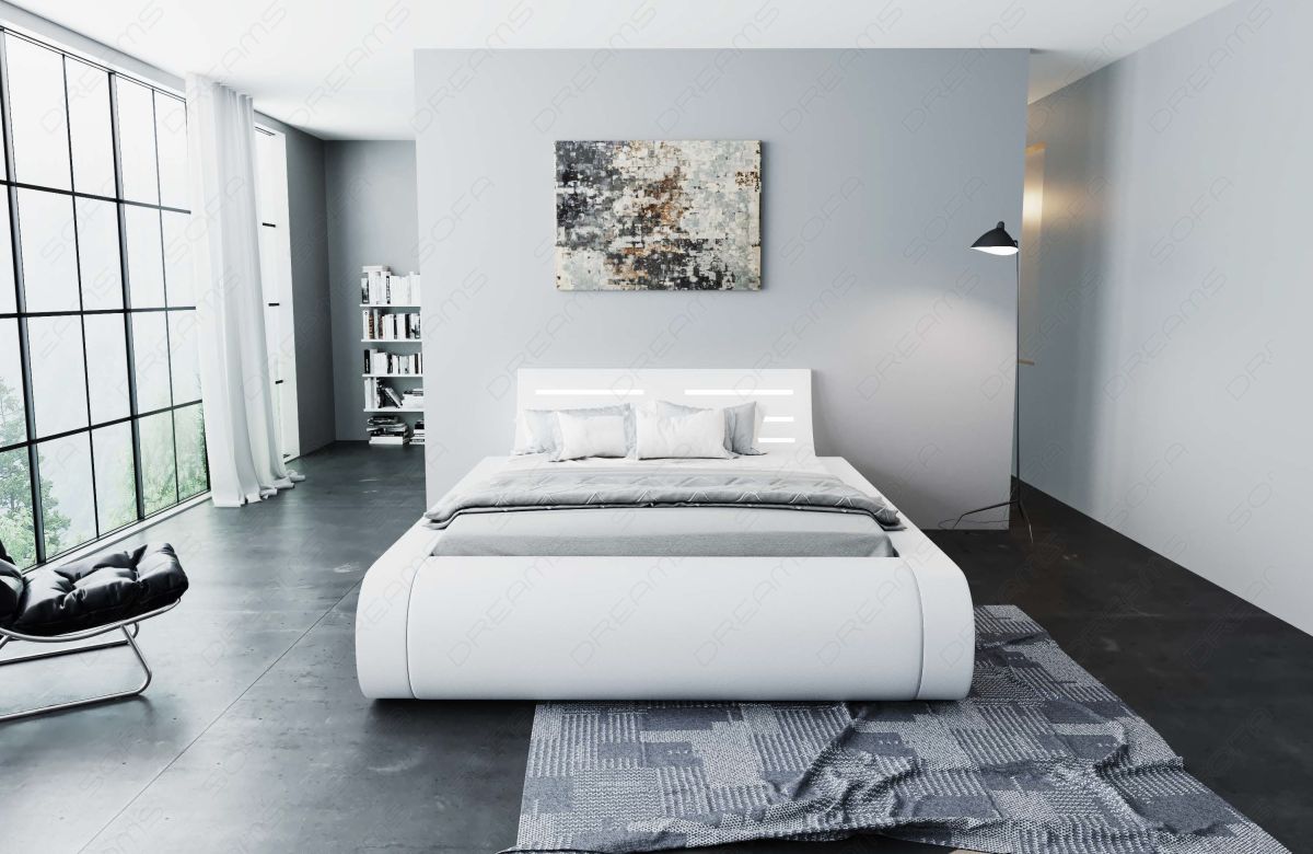 Design Boxspringbett Sorano mit LED in komplett weiß
