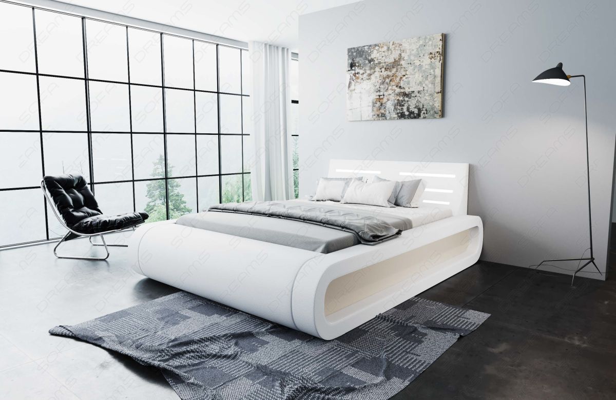 Design Boxspringbett Sorano mit LED in weiß-beige