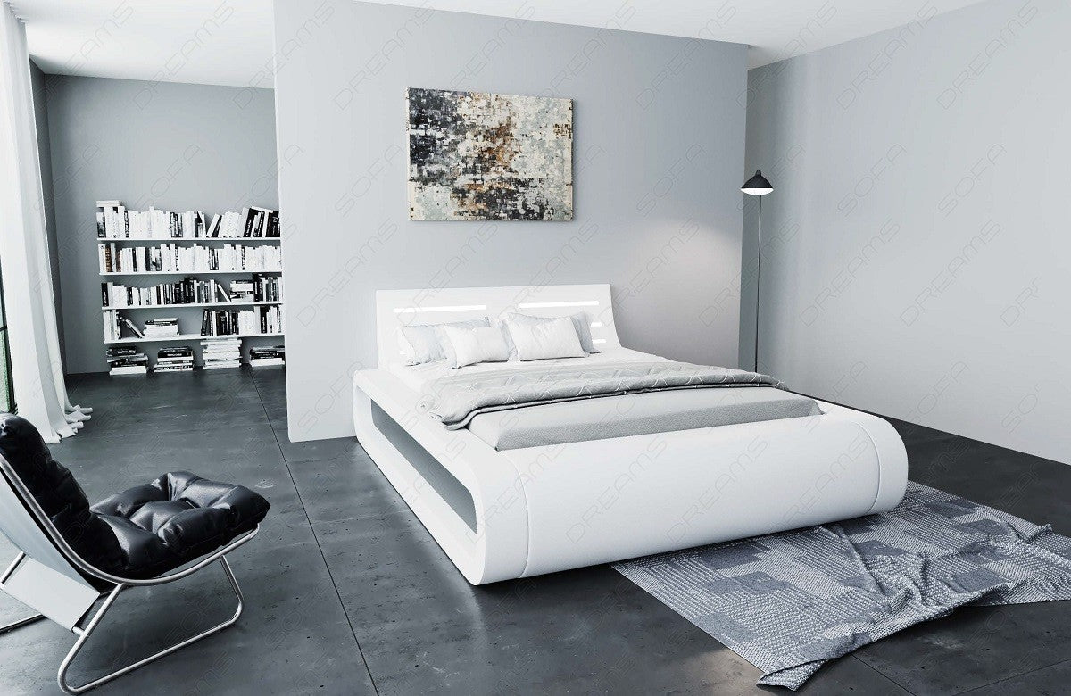 Design Boxspringbett Sorano mit LED in weiß-grau