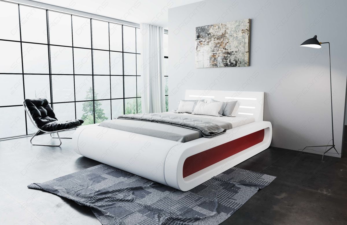 Design Boxspringbett Sorano mit LED in weiß-rot