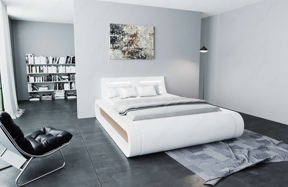 Design Boxspringbett Sorano mit LED in weiß-sandbeige