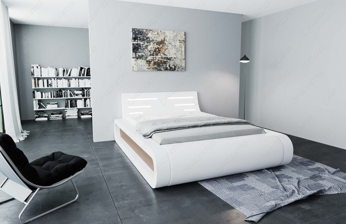 Designerbett Sorano modern mit LED Beleuchtung in weiß-sandbeige