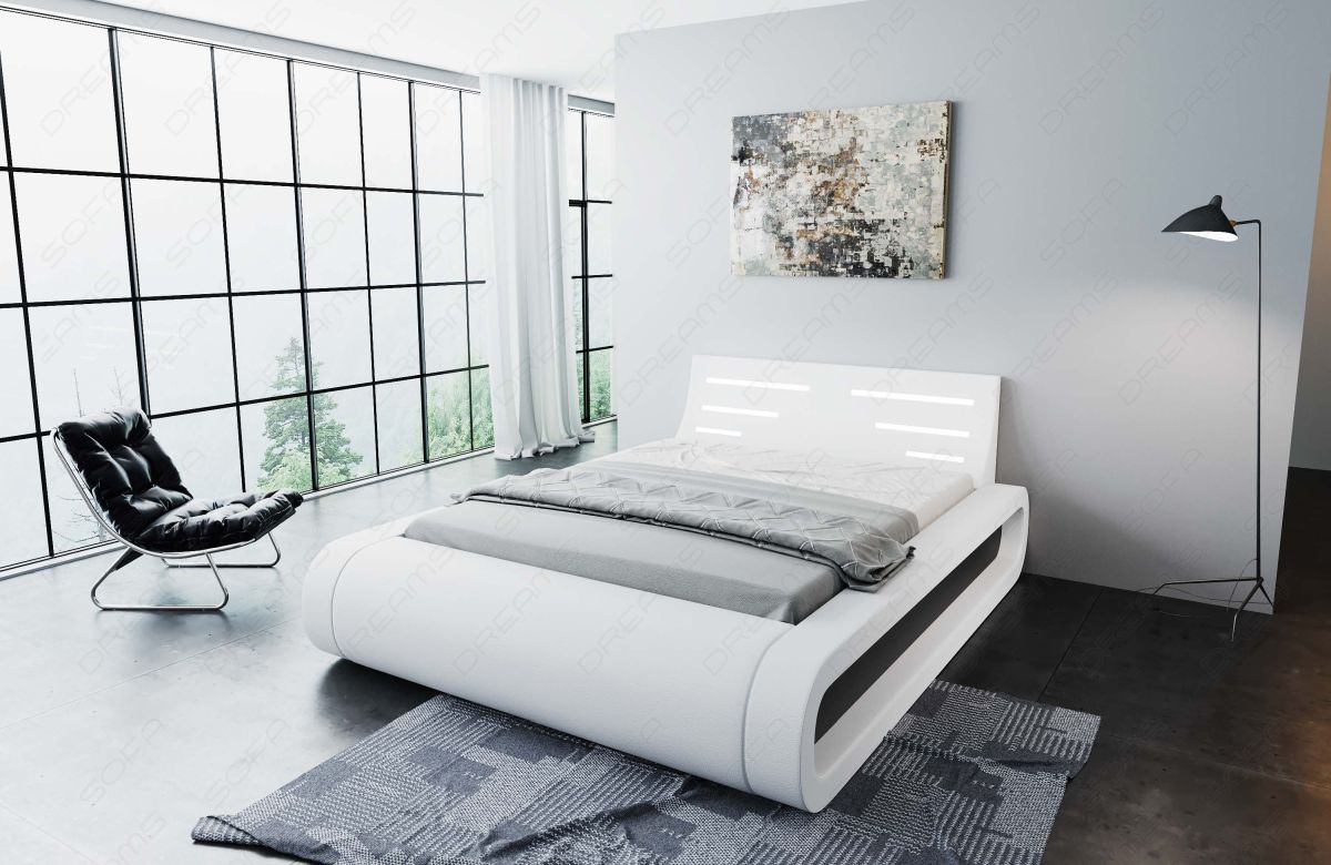 Design Boxspringbett Sorano mit LED in weiß-schwarz