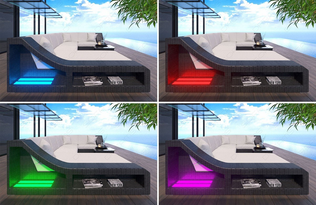 LED-Beleuchtung (Farbwechsel) mit Touch-Wheel Fernbedienung beim Rattansofa Turino U Form