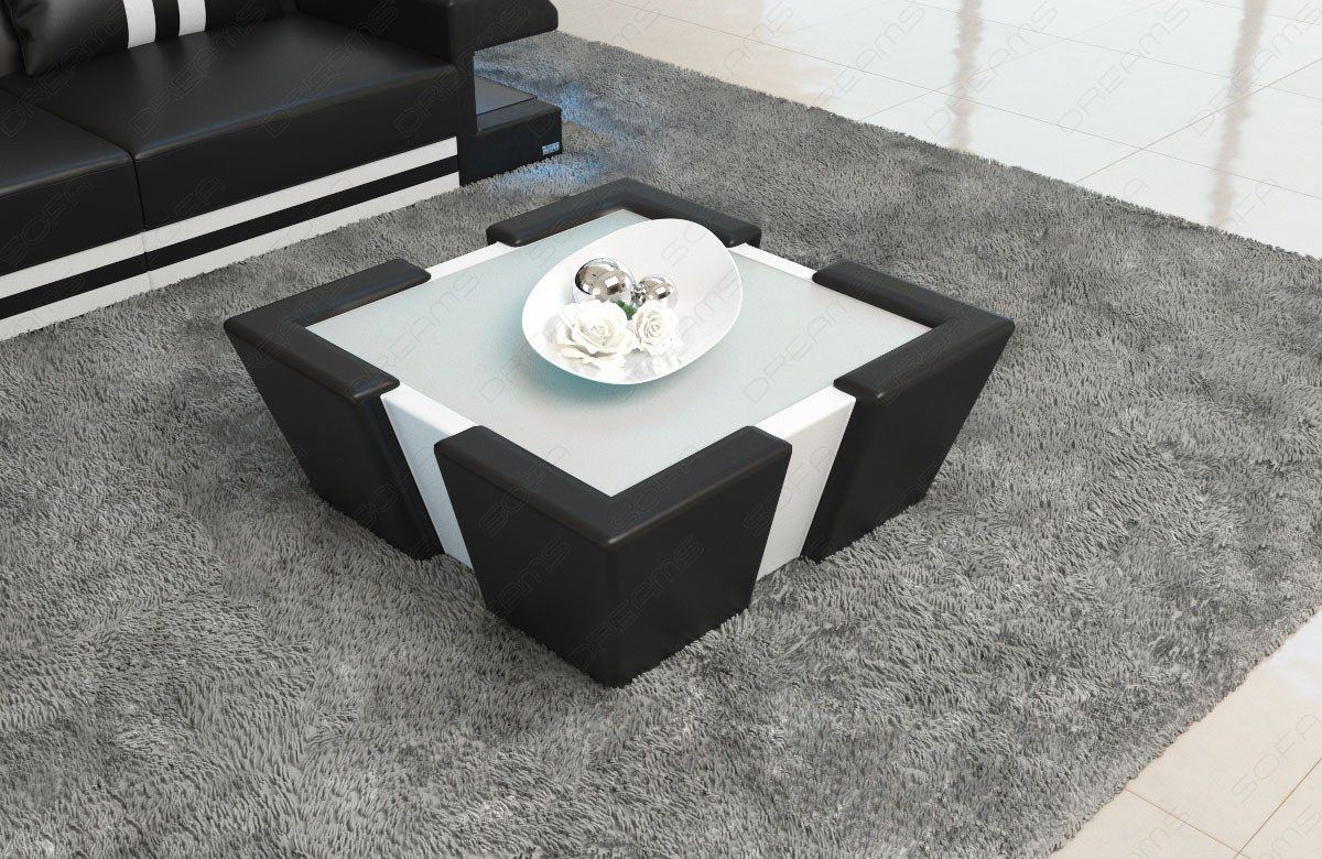Leder Couchtisch Apollonia LED - schwarz - weiss