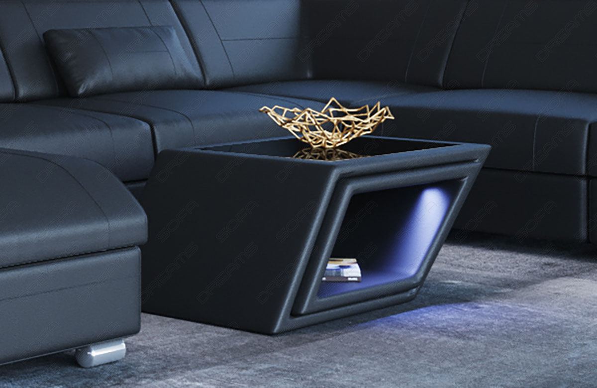 Designer Leder Couchtisch Catania in schwarz