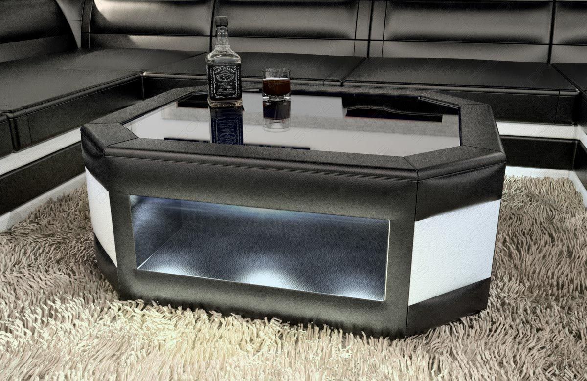 Design Wohnzimmertisch Prato mit LED schwarz - weiss
