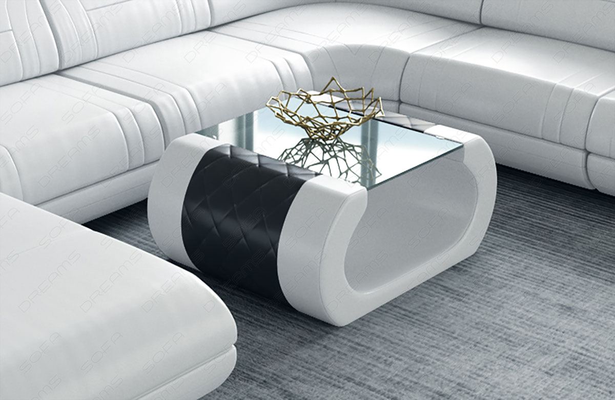 Couchtisch Rimini Leder in weiss - schwarz