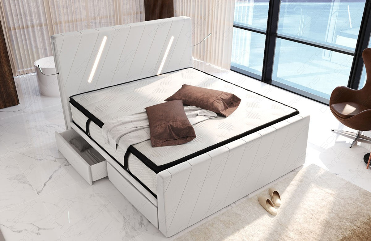 Design Boxspringbett Toulon mit Schubladen in weiß