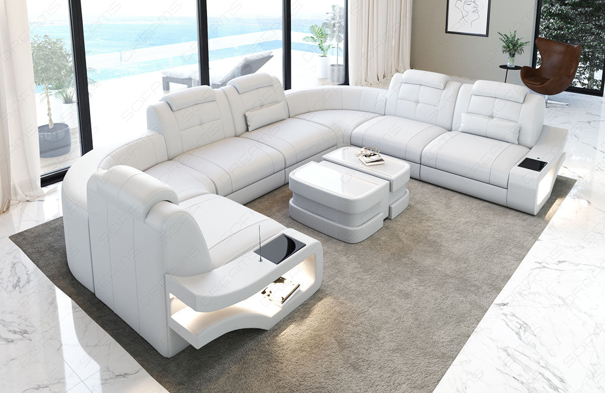 Moderne Ledersofa Wohnlandschaft Elena U Form in komplett weiß