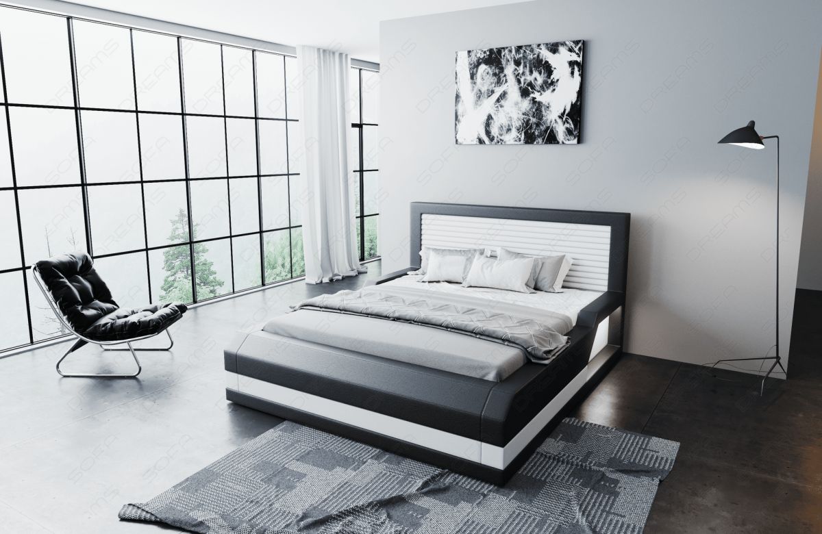 Das moderne Designerbett Treviso mit LED in schwarz-weiß