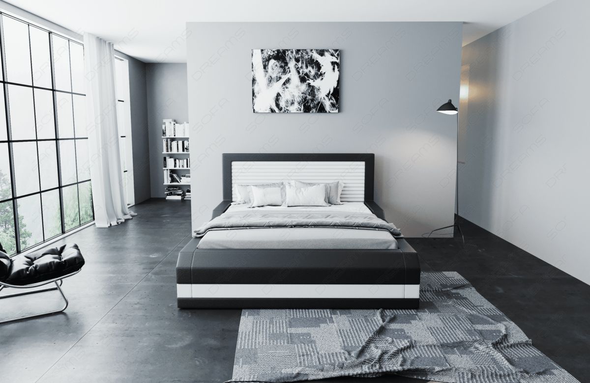 Das moderne Designerbett Treviso mit LED in schwarz-weiß