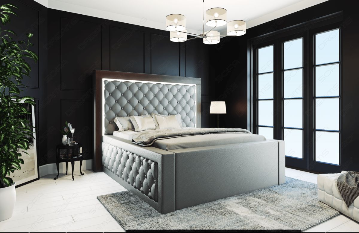 Elegantes Designerbett Varese gesteppt mit LED komplett in grau - Matratze und Lattenrost optional erhältlich
