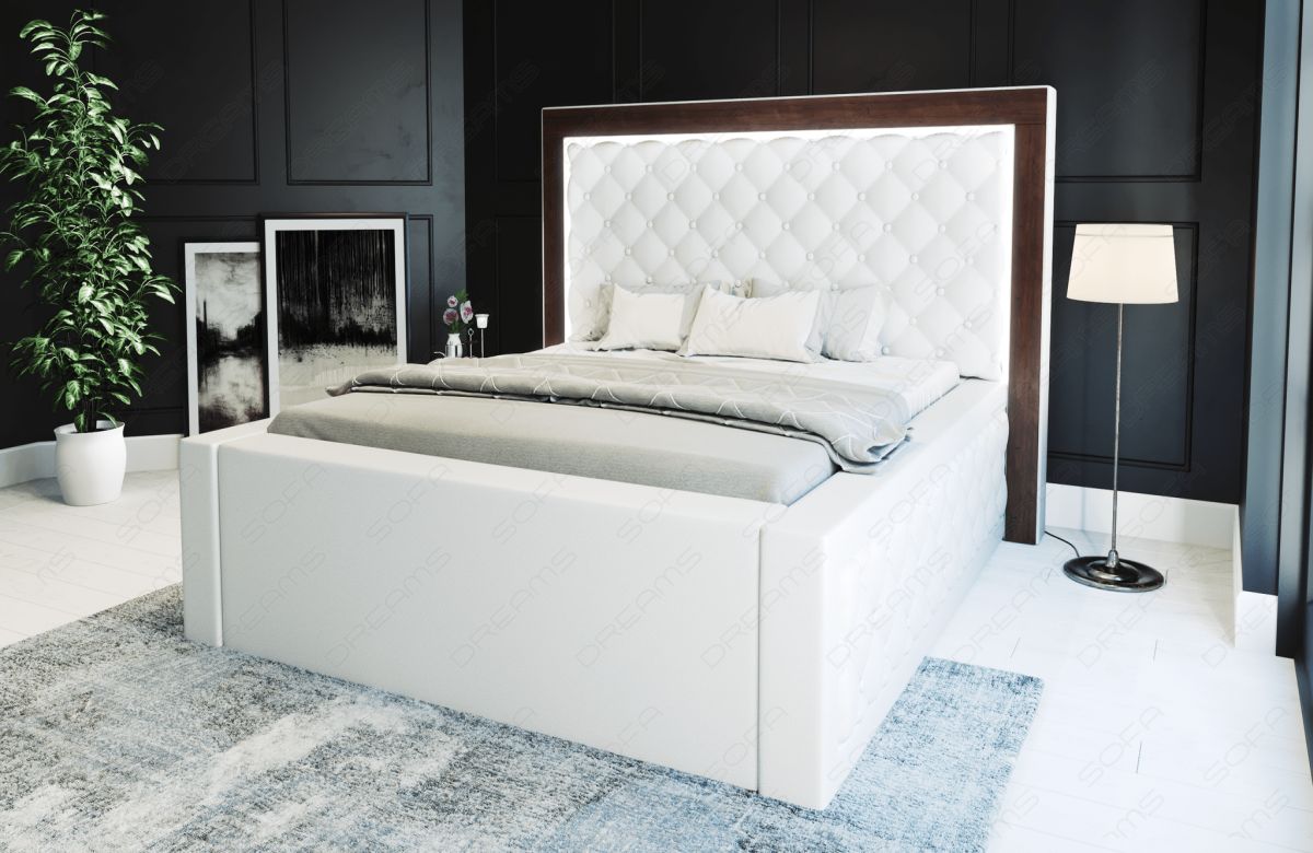 Elegantes Designerbett Varese gesteppt mit LED komplett in weiß - Matratze und Lattenrost optional erhältlich